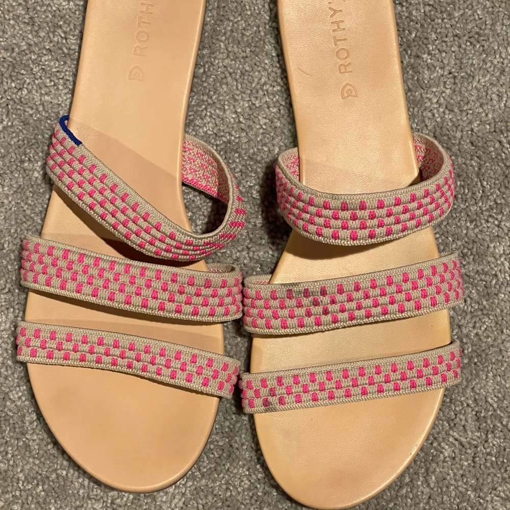 Rothys Hot Pink Basket Stitch Triple Band Sandals size 13